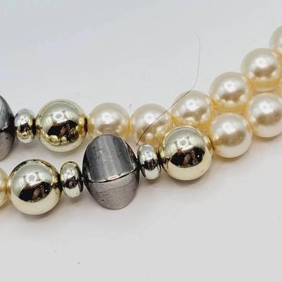 Faux Pearl and Stone Glam Necklace 