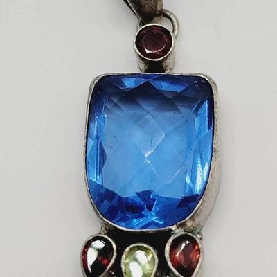 Gorgeous Colorful Sterling Pendant Green Blue Red