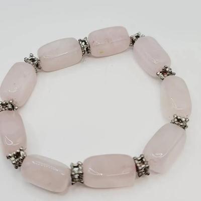 Rose Quartz Sterling Bead Stretch Bracelet