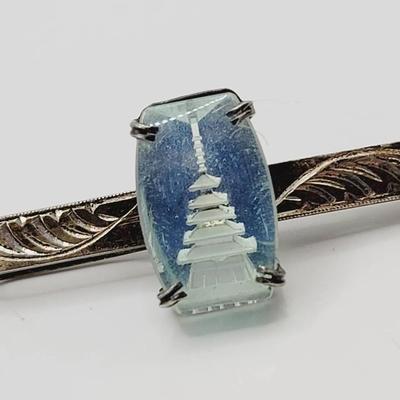 Pagoda Intaglio 950 Sterling Tie Clip Vintage