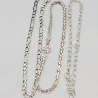 3 pc Sterling Silver Chain Bracelet Mixed Styles