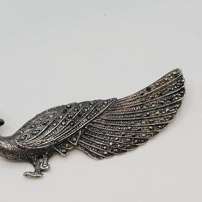 Sterling Marcasite Peacock Pin 925 Vintage Silver