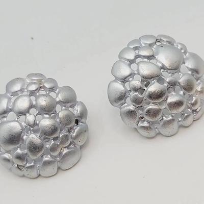 Unusual Bubbled Aluminum Clip Earrings Mid Century 