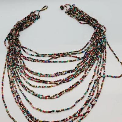 Waterfall Bib Seed Bead Necklace Colorful Handmade