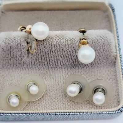 3 pr Real Pearl Earrings 10k Screw Back and Others