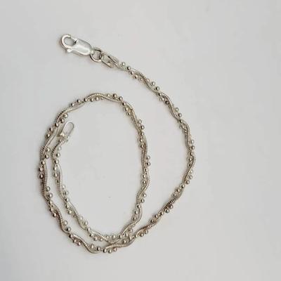Sterling Twist And Bead Anklet 925 Silver 