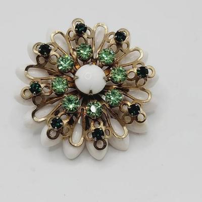 Vibrant Green Rhinestone Pin Brooch 