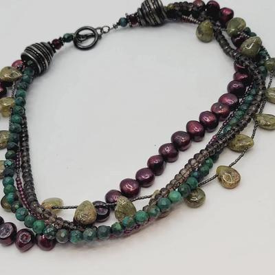 Pearl and Mixed Gem Multi Strand Necklace with Sterling Clasp