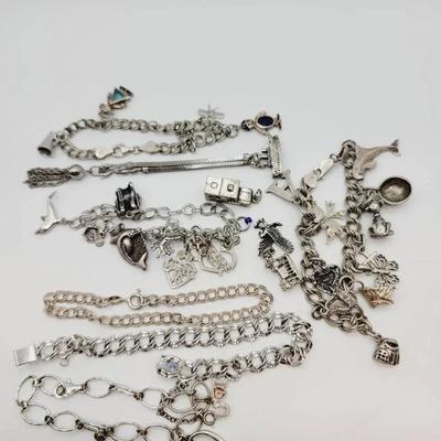 Sterling Charm Bracelets 925 Silver Large Lot