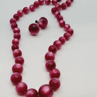 Raspberry Moonglow Necklace And Earrings Vintage Jewelry 