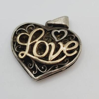 925 and 10k "Love" Heart Necklace Sterling and Gold