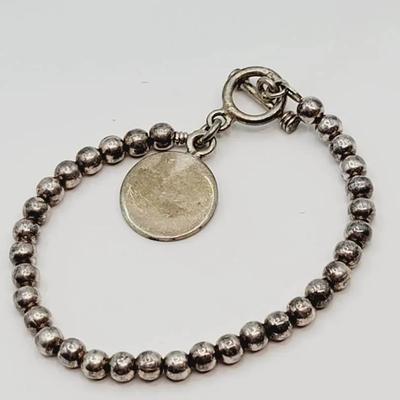 Sterling Bead and Chain Bracelet - The Disc Can Be Inscribed