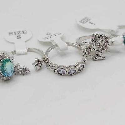 5 pc Size 5 Silver Plate Rings NWT 