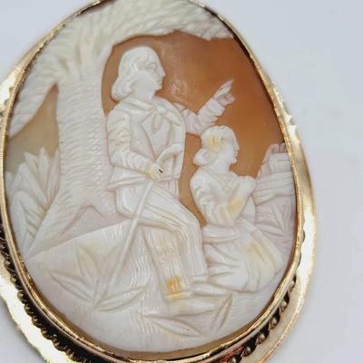 Large Gold Plate Sterling Beautifully Carved Antique Cameo 