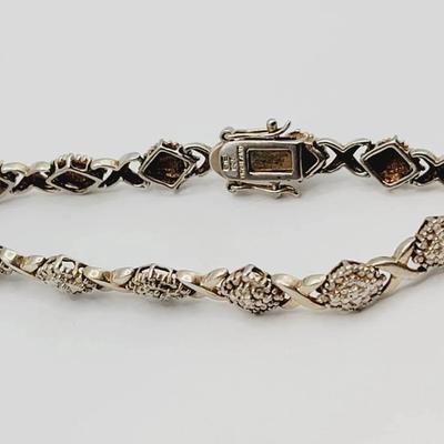 925 Sterling and Diamond Chip Bracelet Vintage Marked Silver