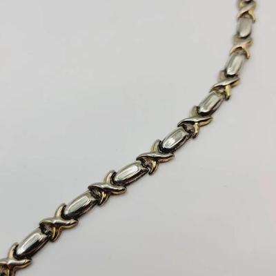 X's And Ovals Sterling Silver Link Bracelet 925