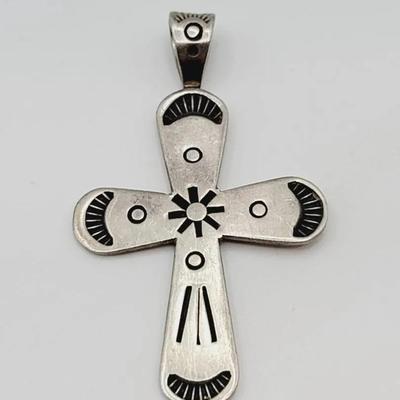F G Kotschial Sterling Cross Pendant Signed 925 Silver Vintage