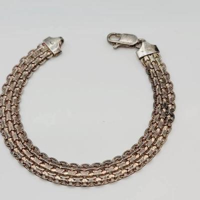 Sterling Wide Textured Link Bracelet Beautiful Detail 925 Silver