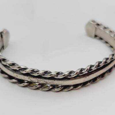 Sterling Silver Twist Edge Cuff Bracelet 925