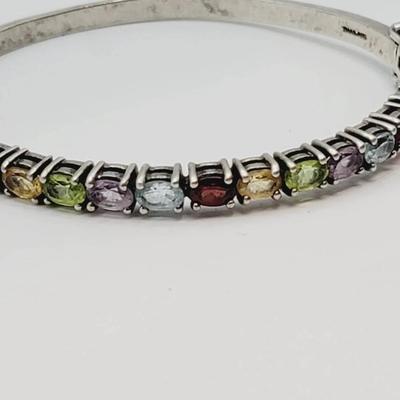 925 Thailand Sterling and Gems Bracelet Rainbow Stones and Silver