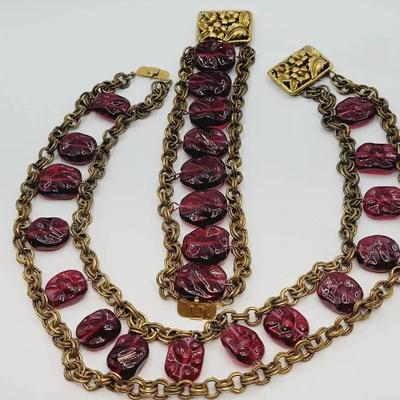 Stunning Arts and Crafts Era Bead and Chain Necklace and Bracelet 