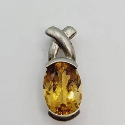 Sterling Silver Faceted Citrine Slide Pendant 925