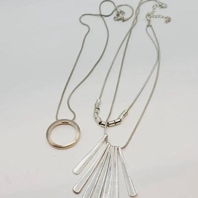 Silver Tone Mod Layering Necklaces 2 pc