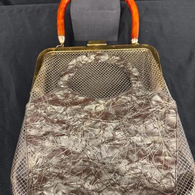 SS525 - Vintage Fre-Mor Marbled Plastic Mesh Overlay Handbag