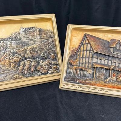 SS527 - Set of Vintage Relief Wall Plaques – Château Frontenac & Shakespeare’s House