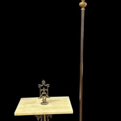SS539 - Antique Cast Metal Onyx Top Side Table & Torchiere Floor Lamp