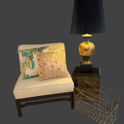 JL105 - Asian Inspired Chair, Lamp, Iron Rack