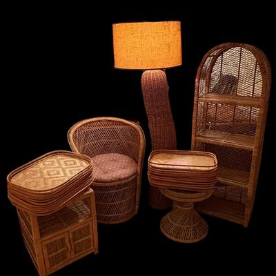JL106 - Wicker Collection - Lamp, Chair, Shelf, 2 End Tables, Trays