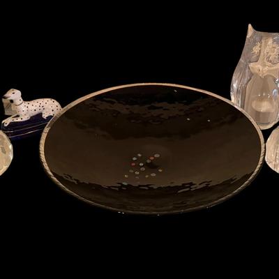 JL107 - Murano Glass Bowl, Daum Glass Owl, Fitz & Floyd Porcelain Box, 2 Crystal Prism Paper Weights