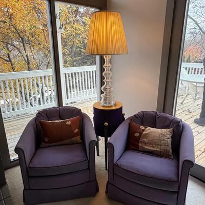 JL103 - Pair of Henredon Armchairs, Side Table and Lamp
