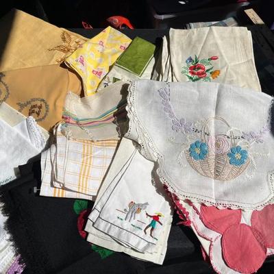 Cute, Colorful Assortment of Vintage Linens - Napkin Sets - Embroidered Basket, Florals & Scenes