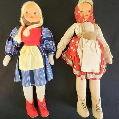 Pair Of Vintage Blonde Polish Female Dolls, 14" Tall - Delicate Clothing