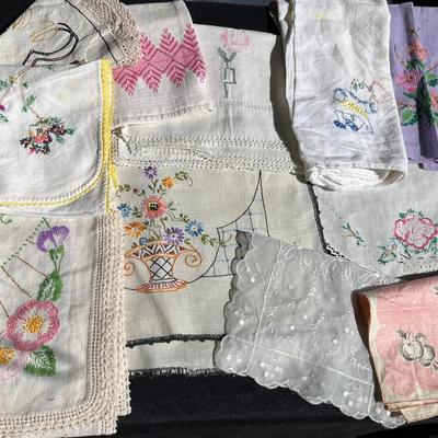 Large Assorted Vintage Embroidered Linens - Table Runner, Tea Towels & More