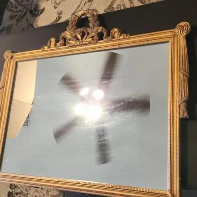 Large Gold Framed Mirror With Decorative Top, Baltimore 1840