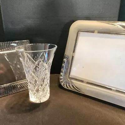Waterford Crystal - 2 Frames (8x10 & 5x7), 7" Tall Cut Diamond Pattern Vase