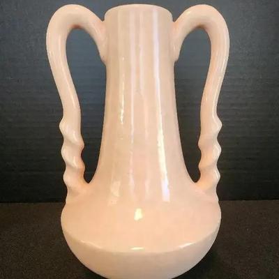 Vintage Gonder Pottery Vase H-5, Mottled Pink, Double Handle