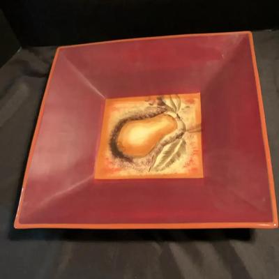 Large Burgundy Decor Plate With Pear - Style By Lava 14” Platter - Wine Country Pattern