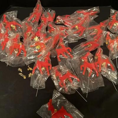 Vintage Mary Ona Red Reindeer On Sticks With Gold Bells