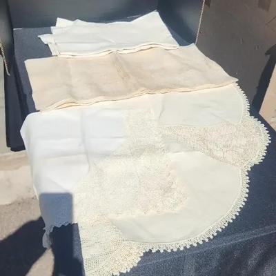 4 Small Beige Cream Delicate Tablecloths - Beautifully Handcrafted Lace Scallop Edges & Details