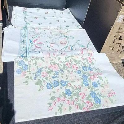 3 Pastel Floral Tablecloths - Pink, Blue & White with Delicate Flowers