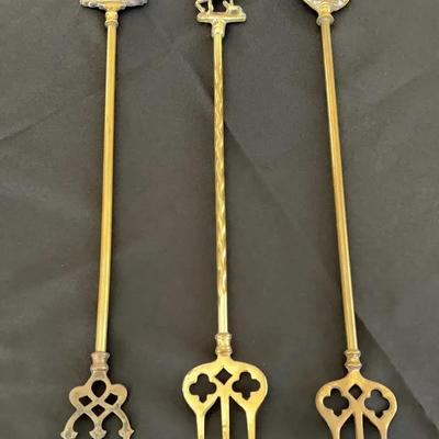 3 VTG BrassToasting Forks - Canterbury Cathedral, British Royal Coat of Arms & Knight Horseback 