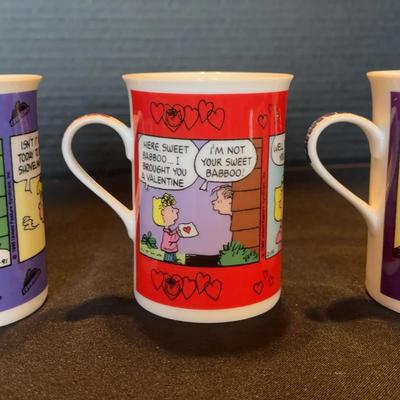 3 Danbury Mint Peanuts Fine Porcelain Calendar Mugs - Jan, Feb, Baseball Season (June)