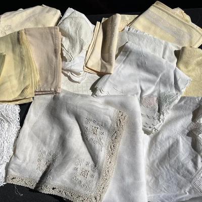 Large Set of White, Cream & Pale Yellow Vintage Linens - Tablecloths, Napkin Sets, Pillowcase