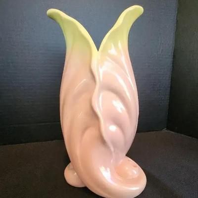 Vintage California Pottery Tulip Vase, Pink & Yellow, Art Deco