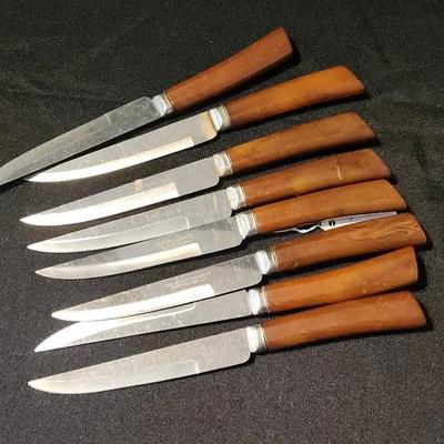8 Vintage Englishtown Stainless Steel Cutlery Knives - Sheffield England, Bakelite Handles