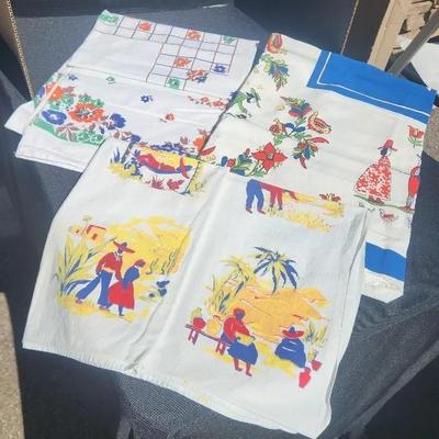 Multi Color Tropical Scenes - 3 Linens with Bright Red, Yellow & Blue Patterns